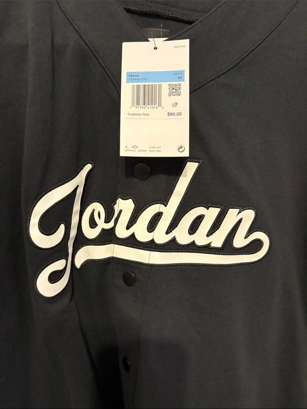 Jordan Black Button-Front Baseball  Jersey Sz medium mens